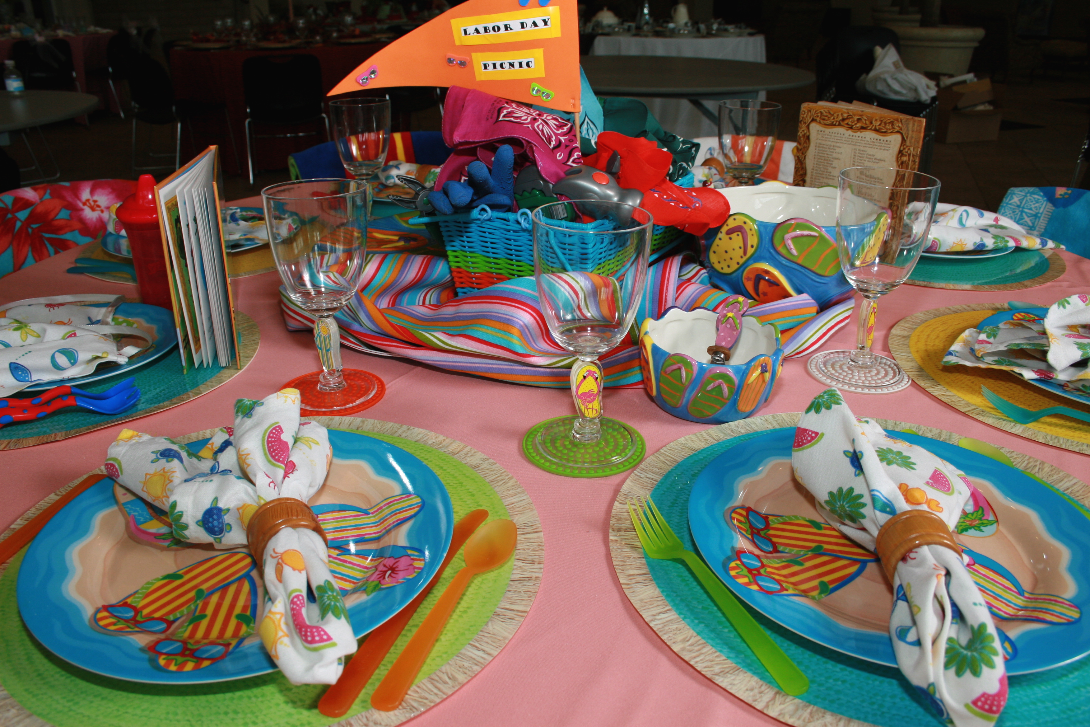 Colorful summer picnic themed table