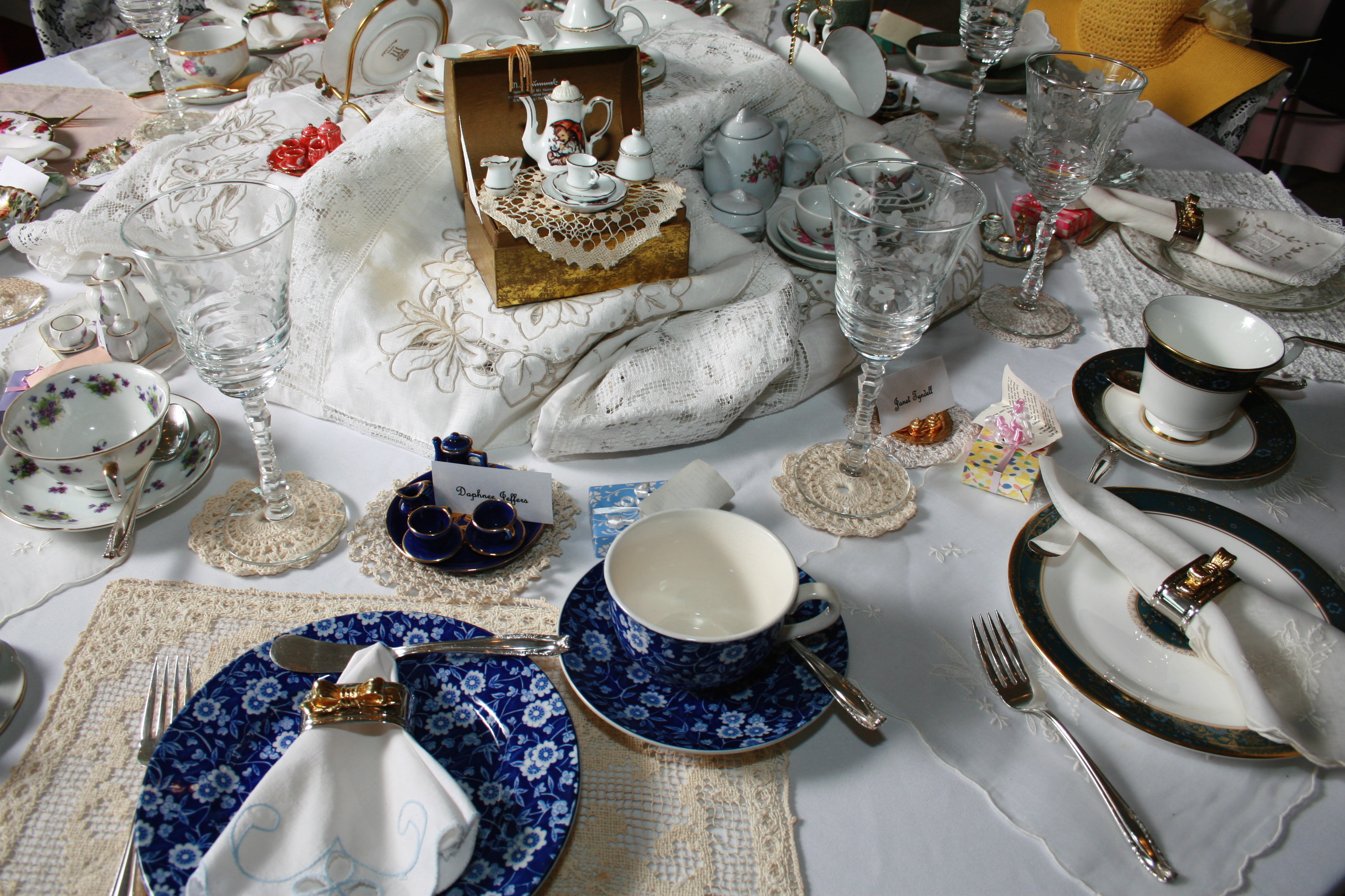 Vintage blue and white tea party table